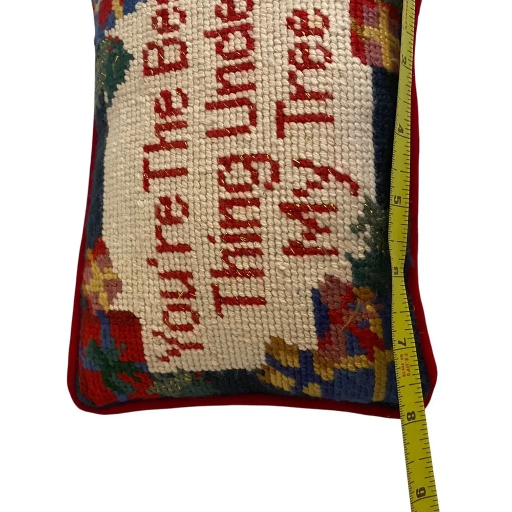 Vtg Needlepoint Christmas Pillow Your'e The Best Thing Under‎ My Tree Red Velvet